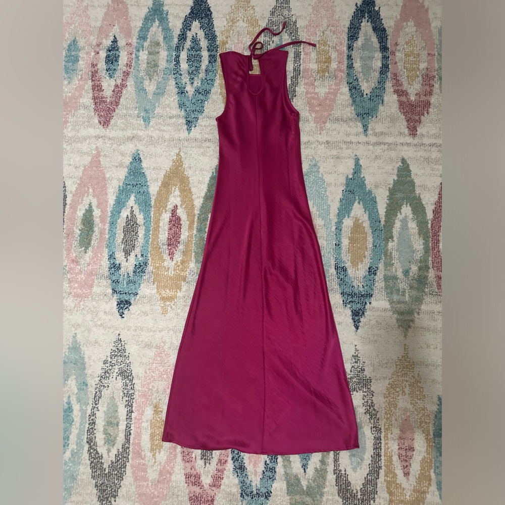 House of Harlow 1960 Dress Womens XS Pink Midi Long Sleeveless Magenta Satin